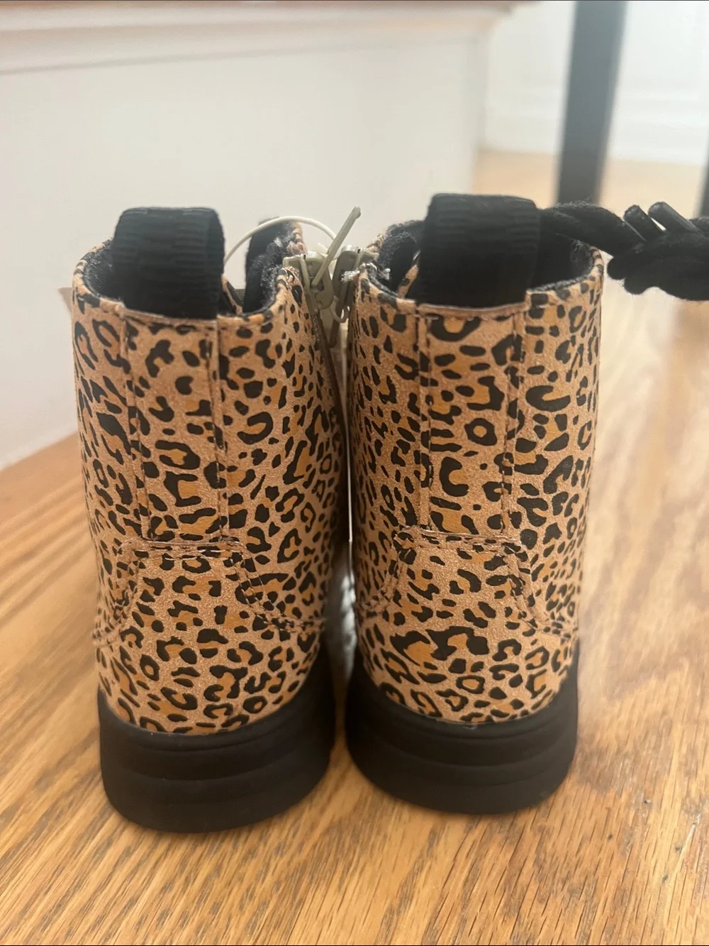 Zara Girls Leopard Print Lace-Up Boots - Tan/Black